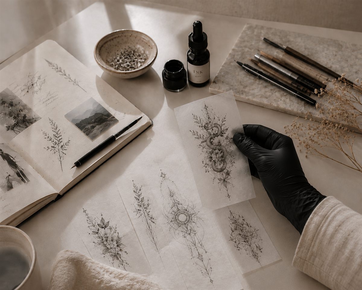 Fine-line tattoo sketches