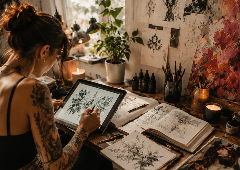 A delicate ornamental tattoo design