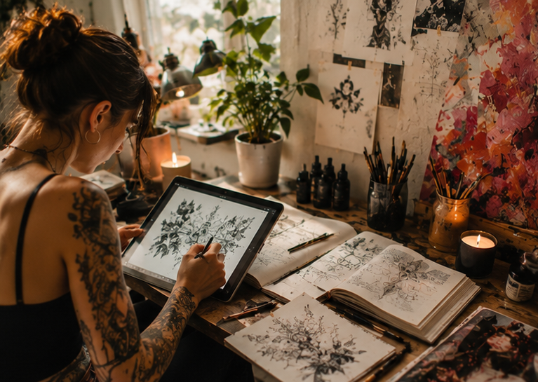 A delicate ornamental tattoo design